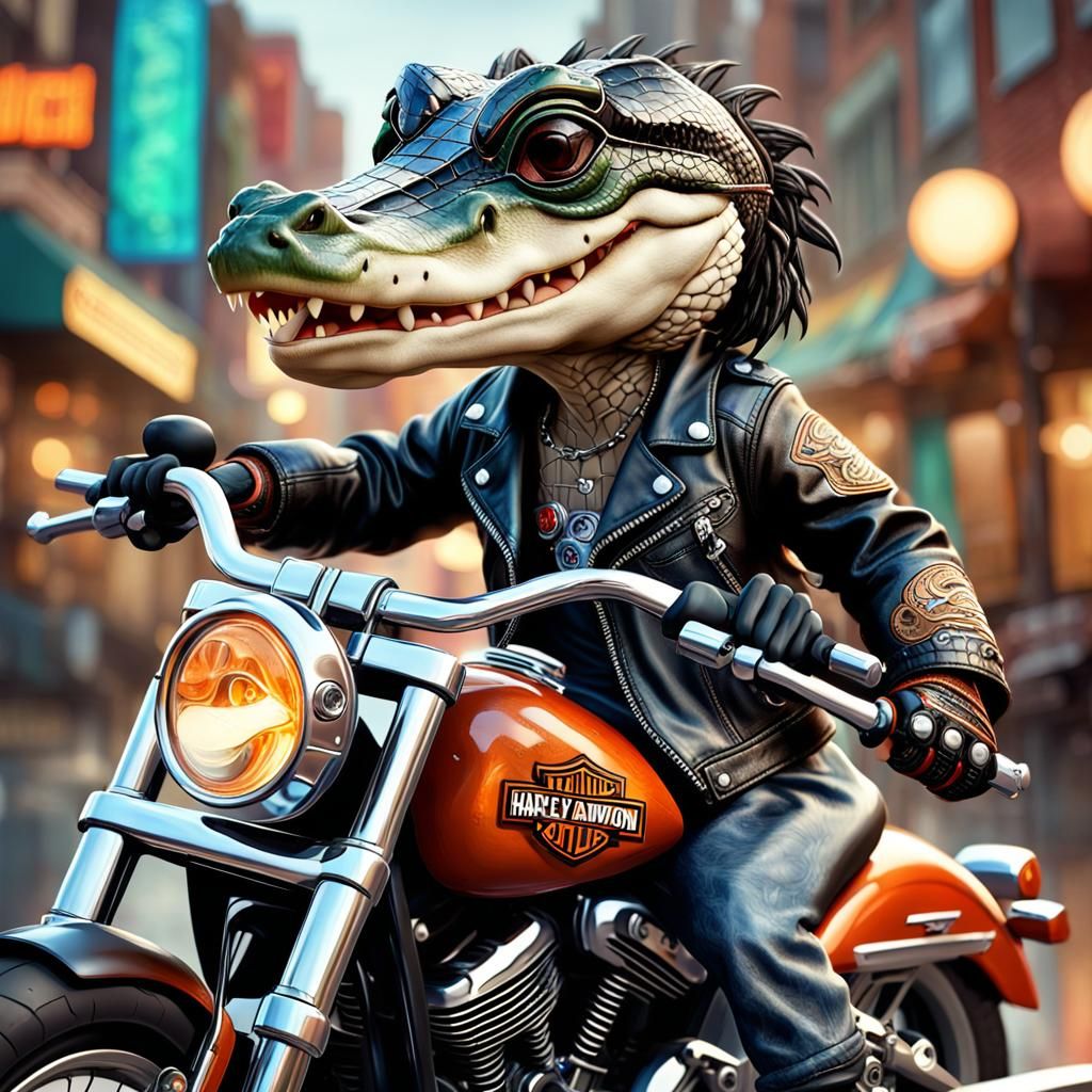 Alligator Biker in Fantasy Digital Art