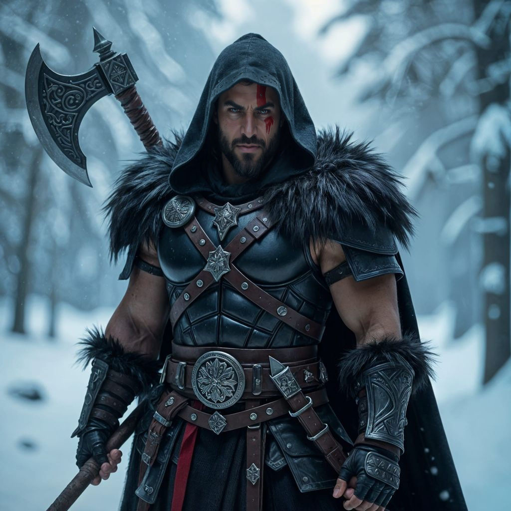 Barbarian Warchief in Winter Forest: Dark Fantasy Art