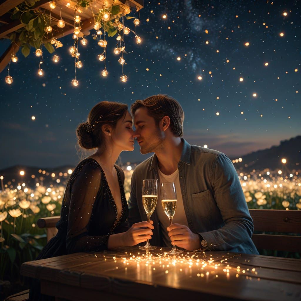 Romantic Couple Under Glowing Bioluminescent Sky