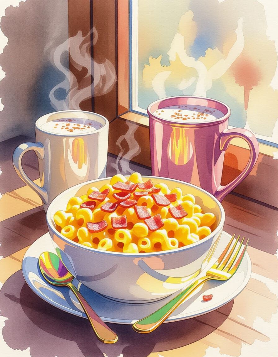 Hearty Macaroni and Cheese with Bacon and Hot Chocolate