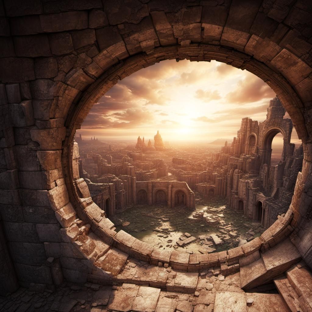 Round window in an ancient ruin.