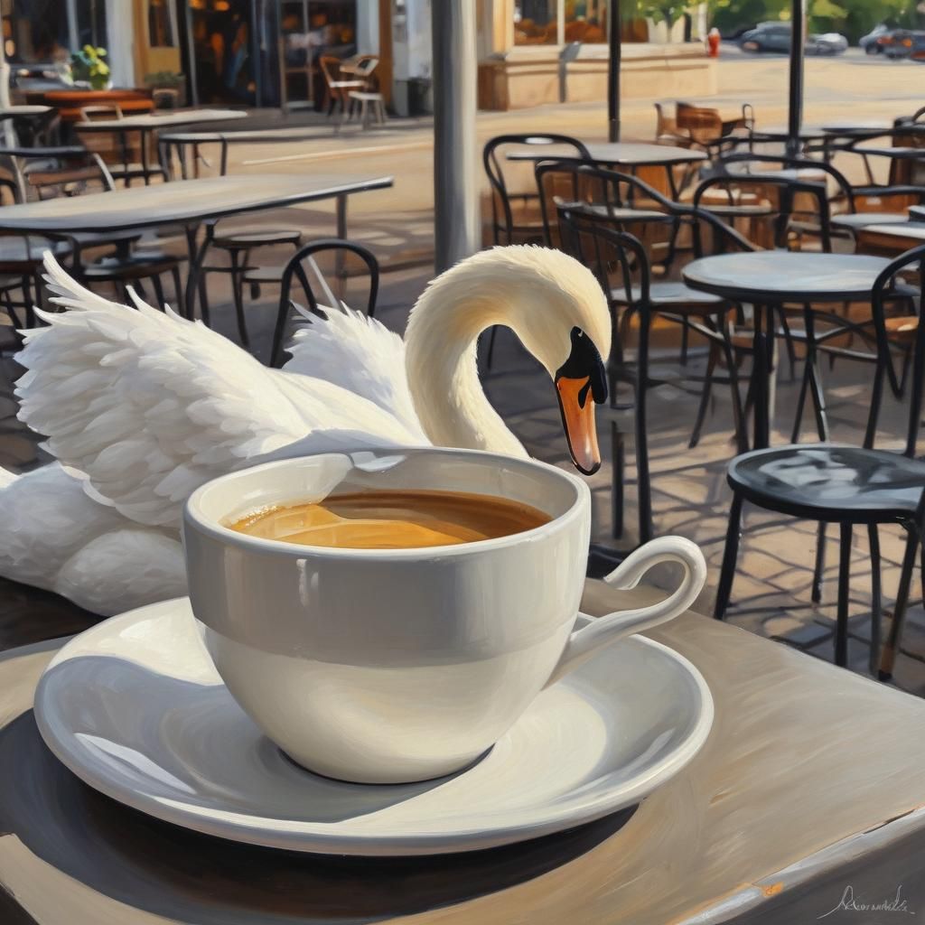 a cute swan with Cafe cup