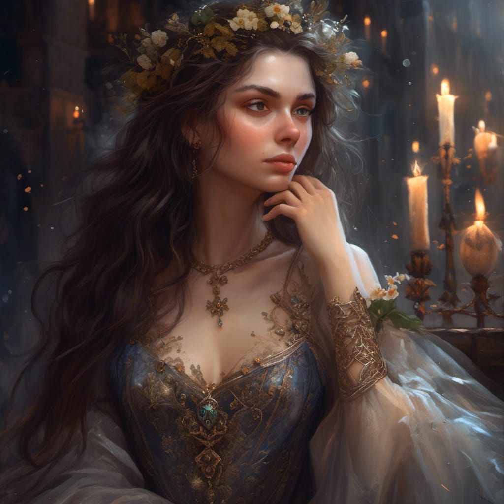 Medieval Noble Woman in Sheer Gown