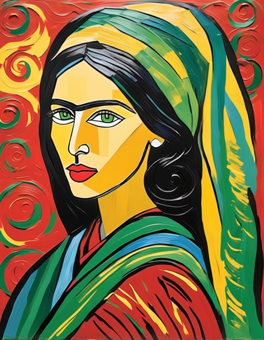 Palestinian Woman: Expressionist Portrait in Van Gogh Style