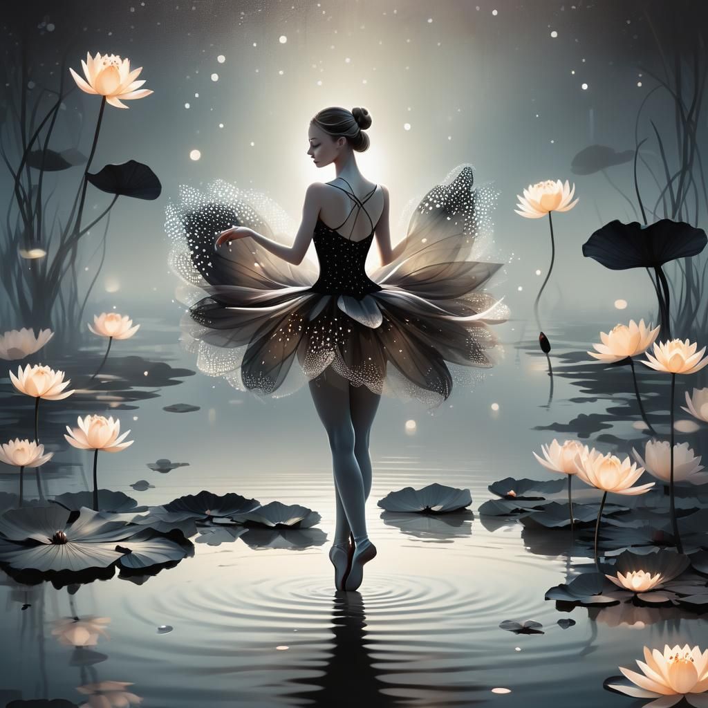 Ballerina in Swan Lake: Digital Art Illustration