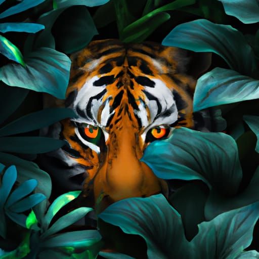 Photorealistic Tiger Hidden in Jungle Foliage