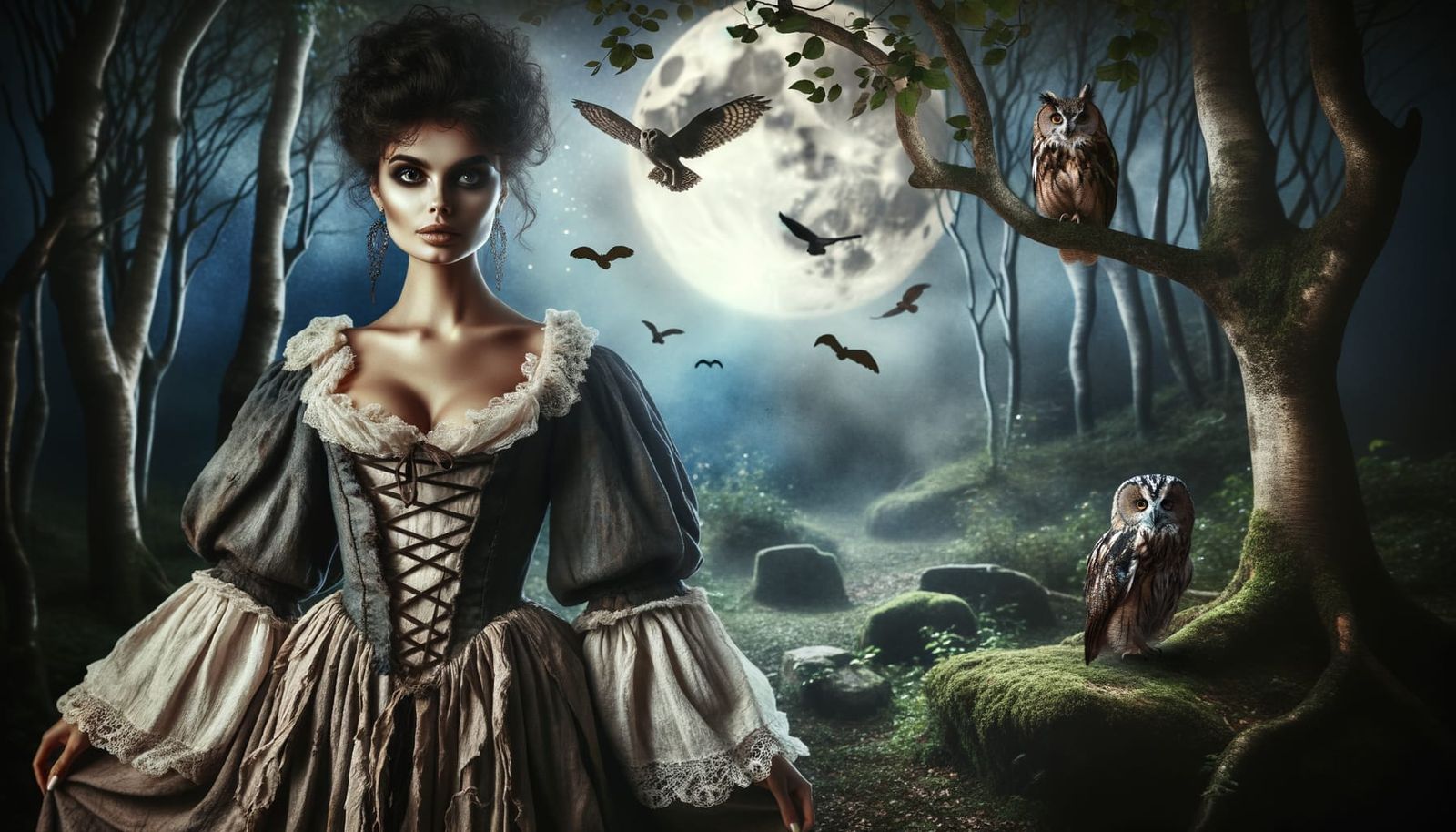Mystical Fairy Under Moonlit Woodland