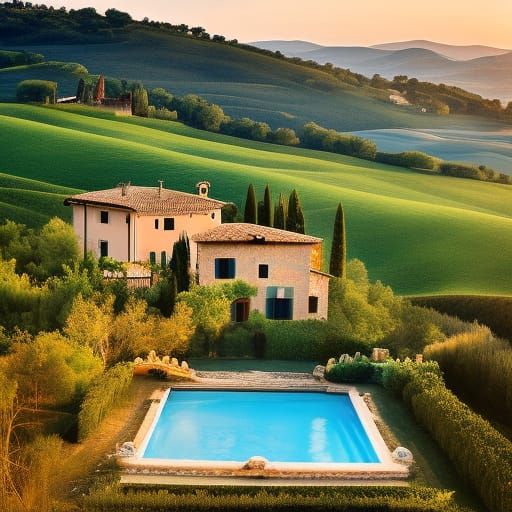 Tuscan Villa at Golden Hour in Photorealistic Style