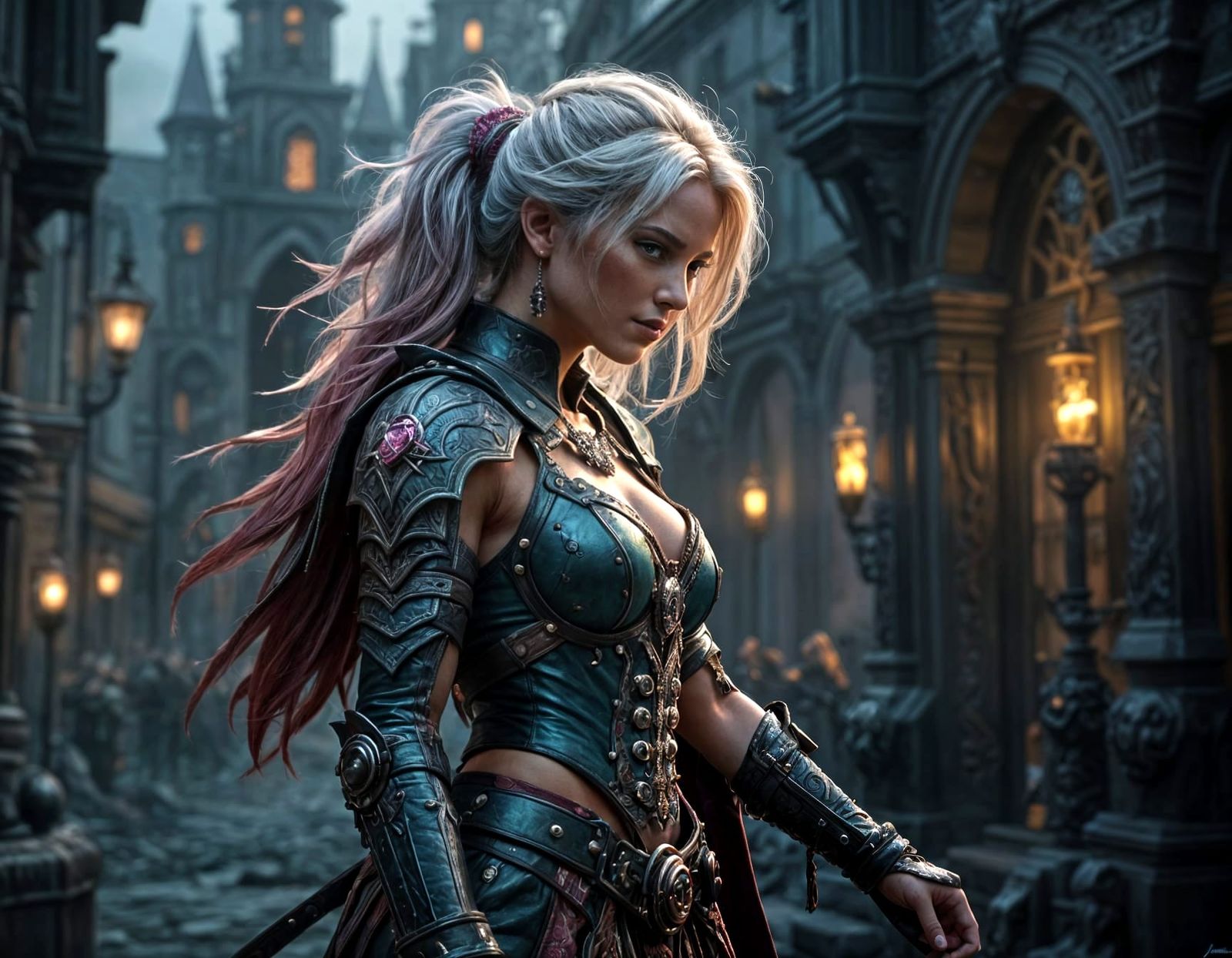 Gypsy Woman with Silver Armour in Warcraft Style