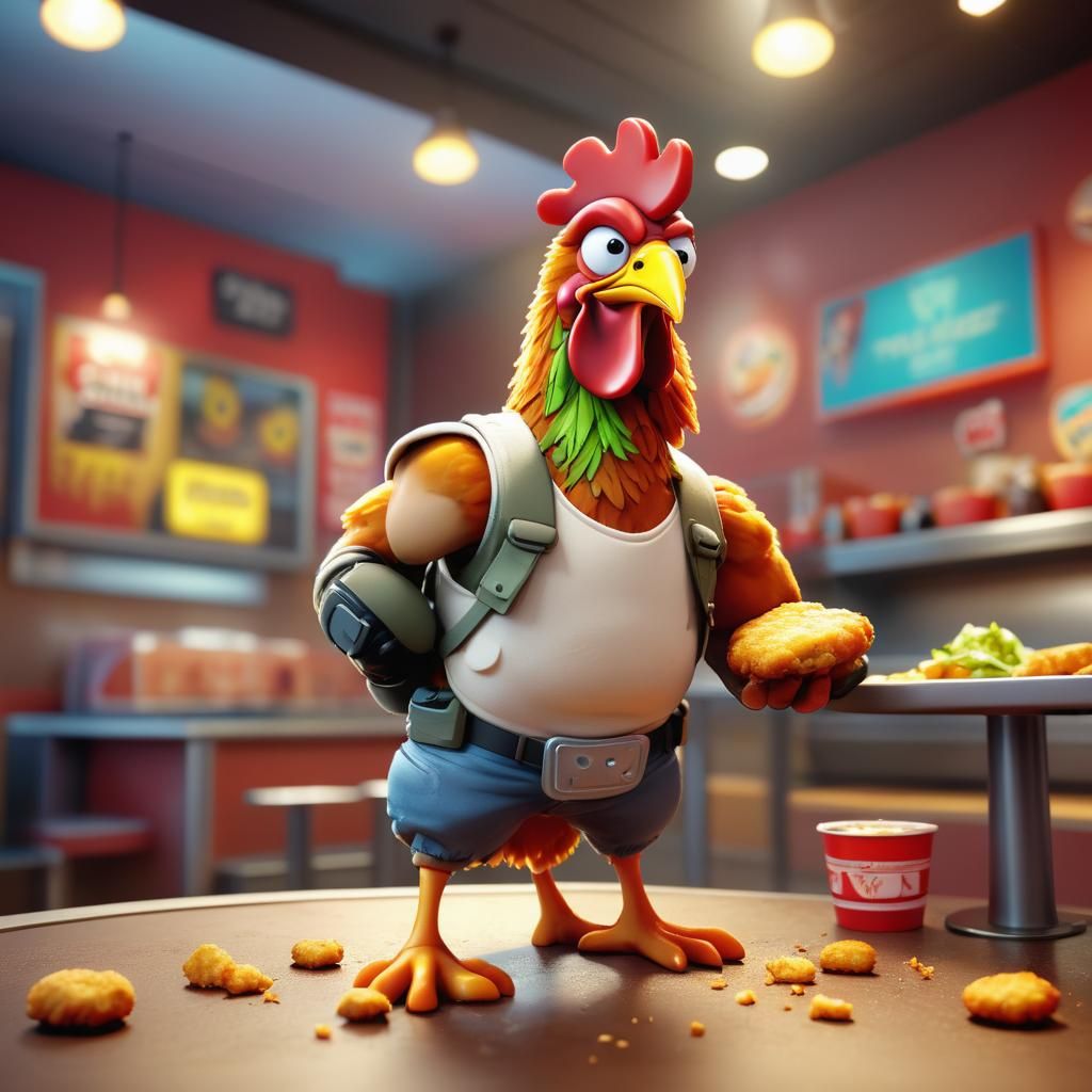 Thug Chicken Nugget Rambo in 3D Digital Art