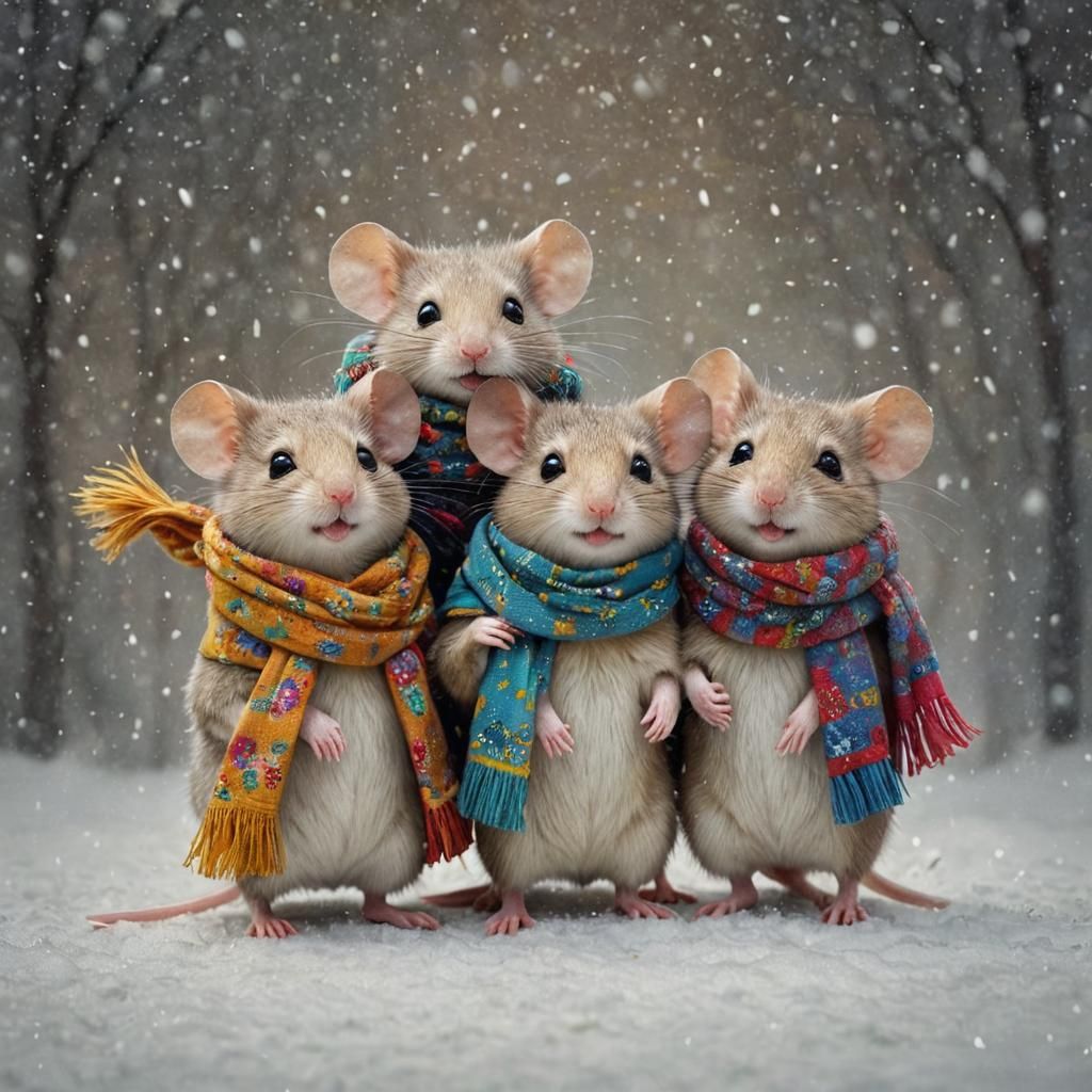 Mice in Scarves: A Winter Fantasy Illustration