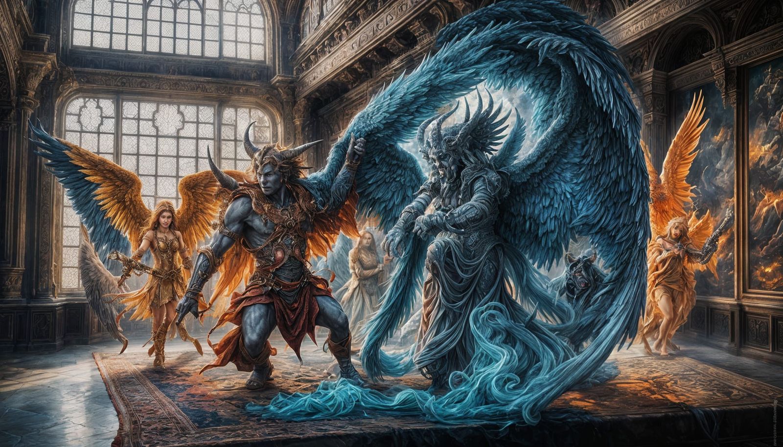 Angels vs Demons Embroidered Tapestry in Cinematic Style