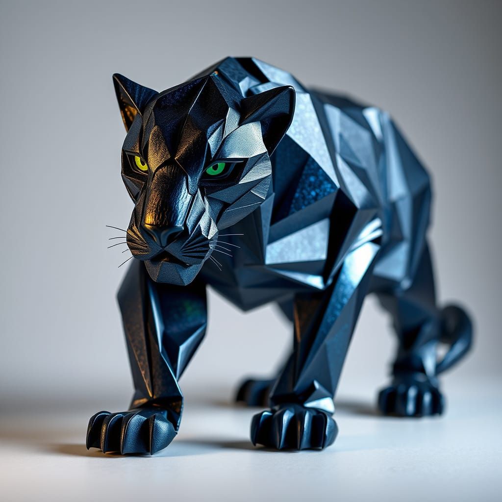 Origami Panther Shimmers with Paillettes in Ethereal Style