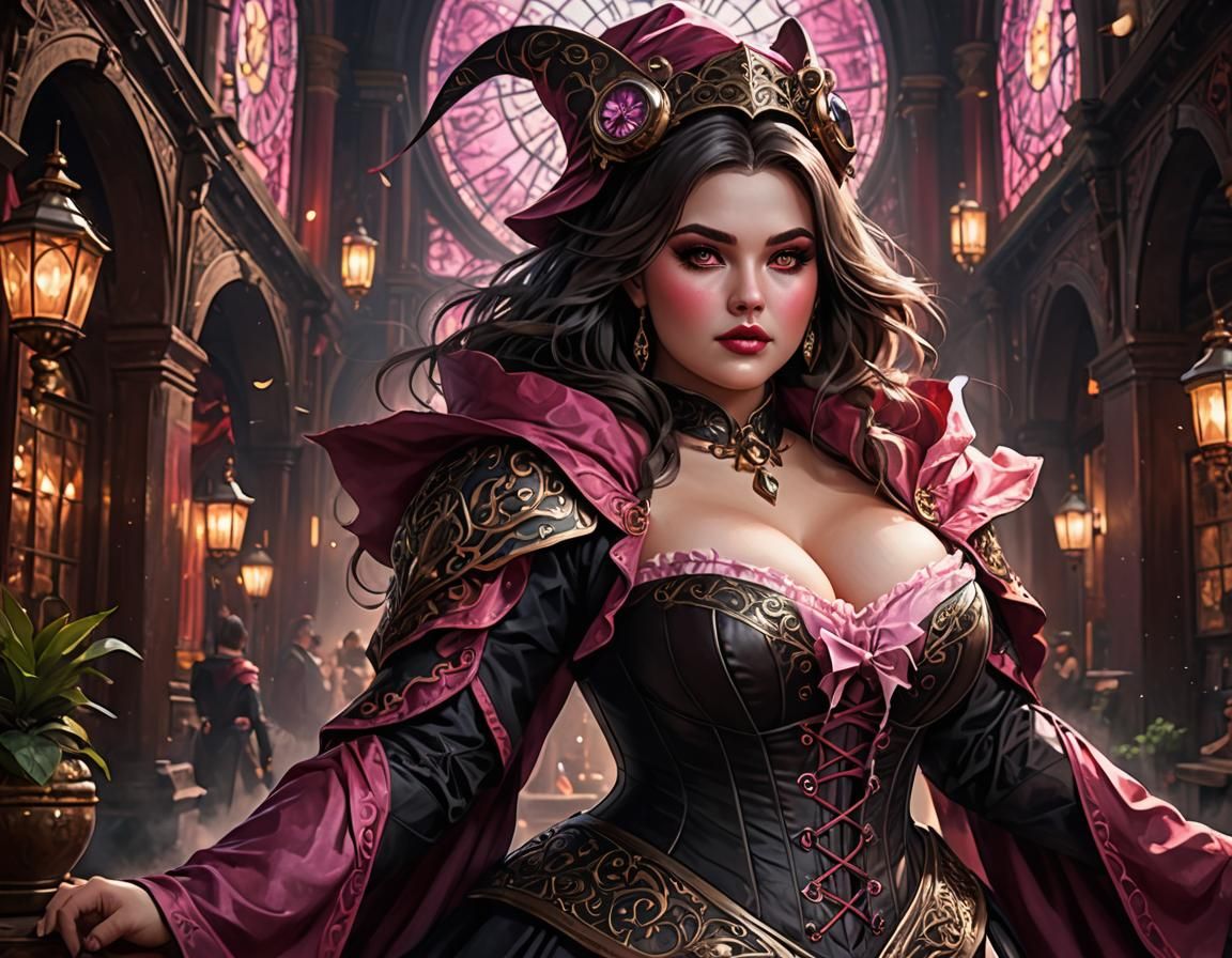 Chubby Magician Portrait in Ink and Colored Pencils