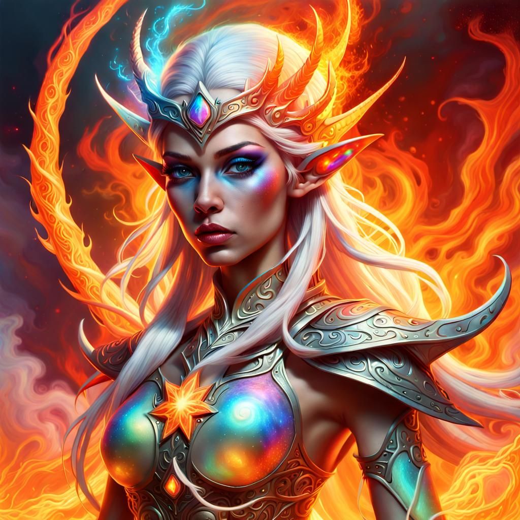 Dragon Princess with Fire Gem, Surreal Concept Art