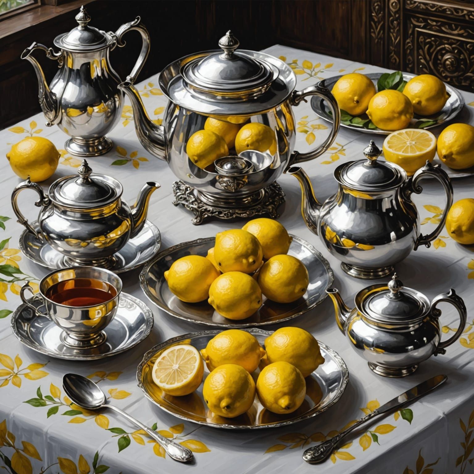 Lemons on an Elegant Silver Table Setting