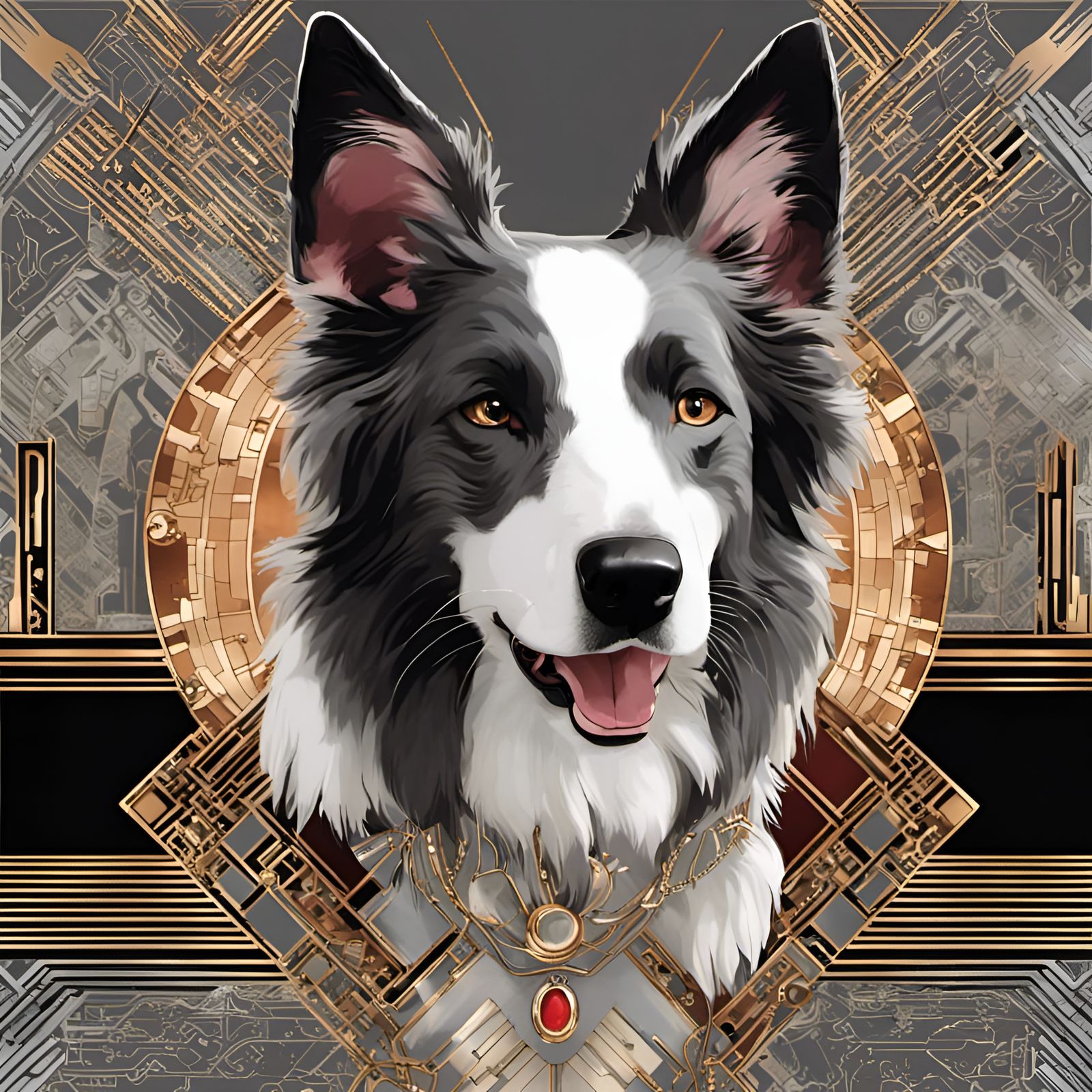 Art Deco Border Collie Egyptian God in Circuitry
