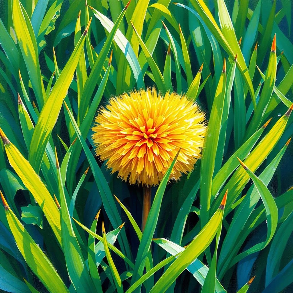 Vibrant Dandelion Heart in Impressionist Gouache Style
