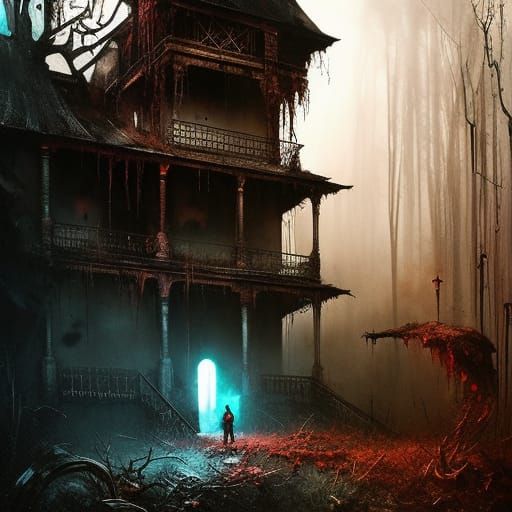 Haunted House Nightmare in Dystopian Creature Horror Art
