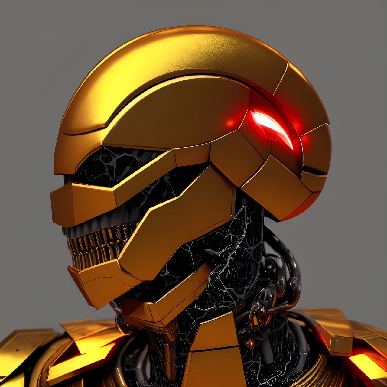 Golden Coral Armored Cyborg Portrait in Unreal Engine