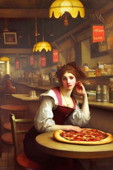 16th Century Oil Painting of a Pizza Parlor