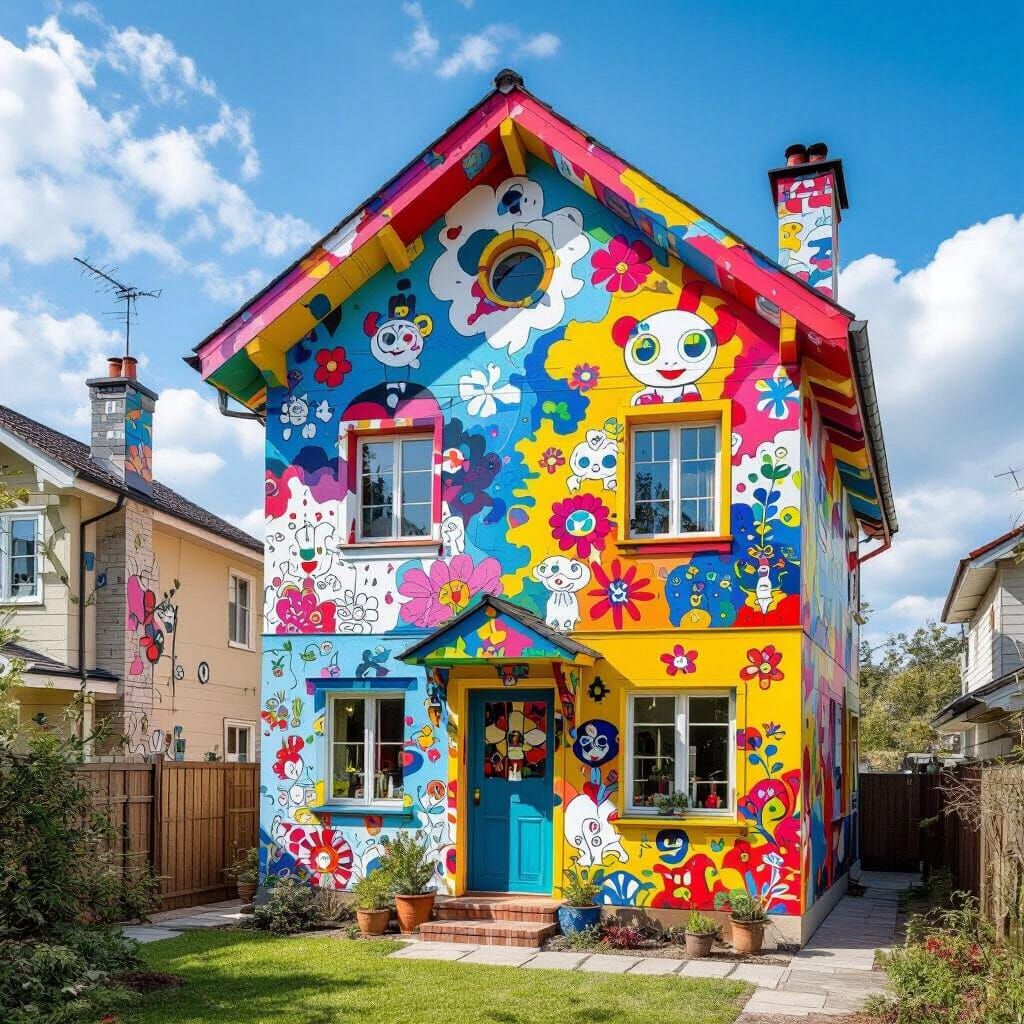 Colorful Three-Story House in Pop Surrealist Style