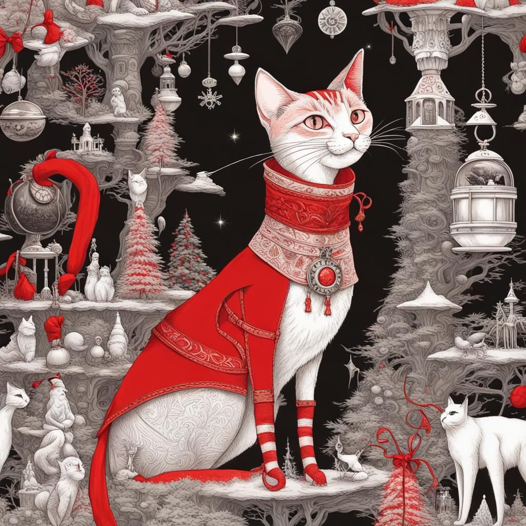 Egyptian Cat Pirate Voyage in Abstract Pastel Scene