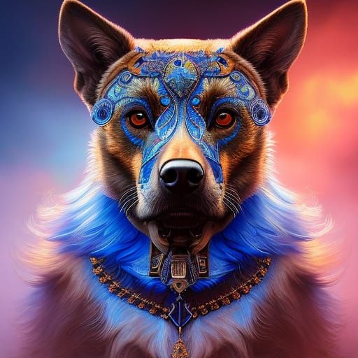Blue Dog Portrait in Sci-Fi Horror Style