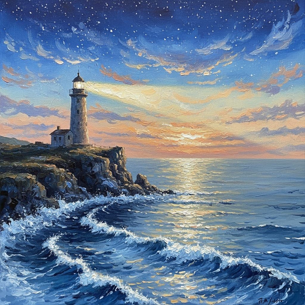Ancient Lighthouse in Twilight Sea, Turner-Inspired