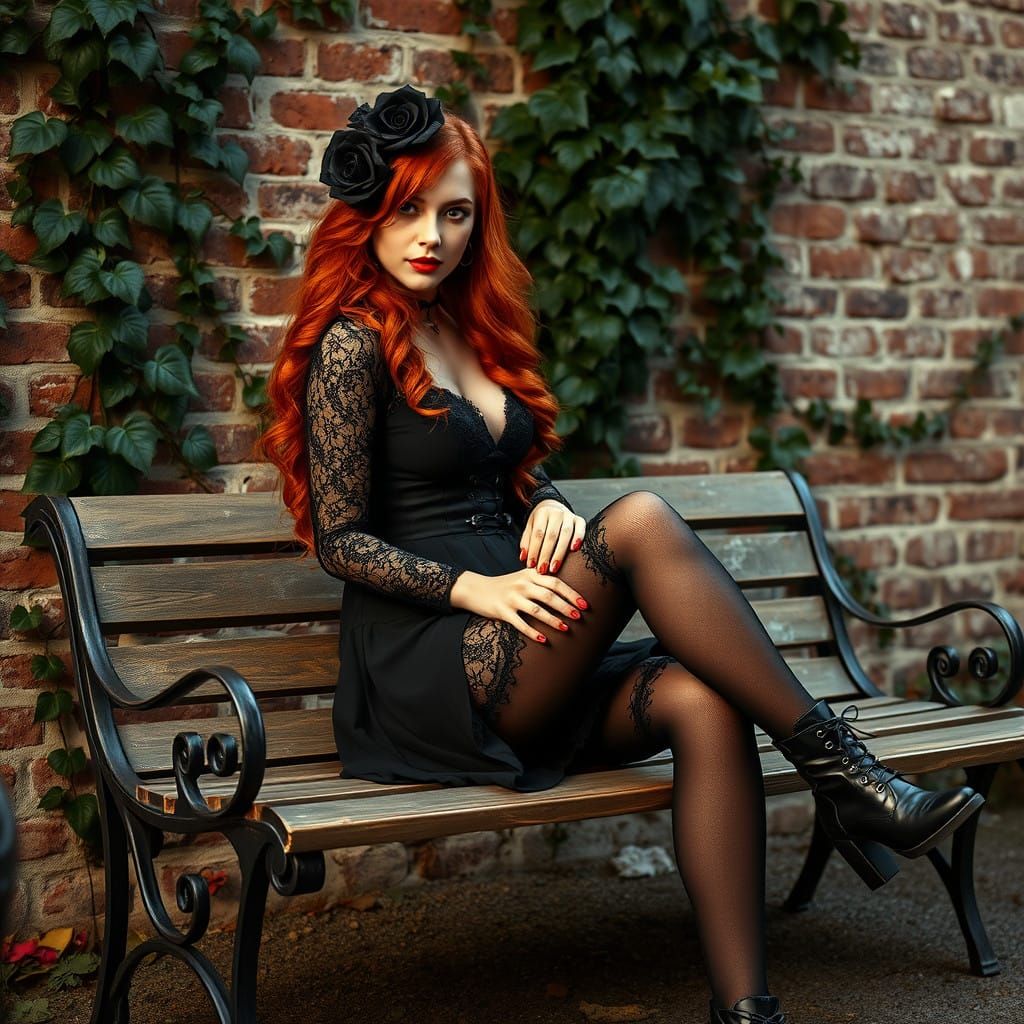 Seductive Gothic Goddess with Black Rose