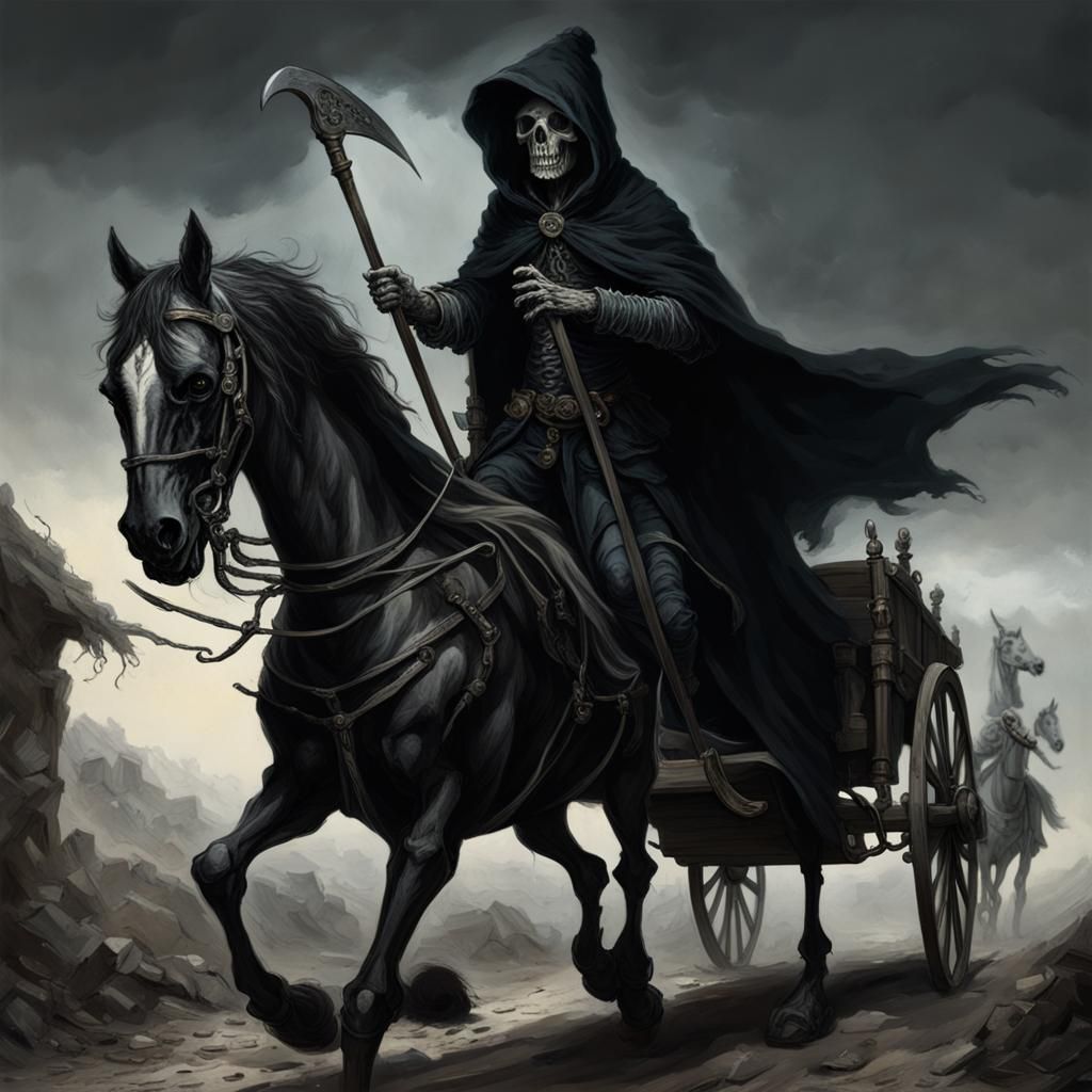 Grim Reaper on Horse-Drawn Cart, Horror Style