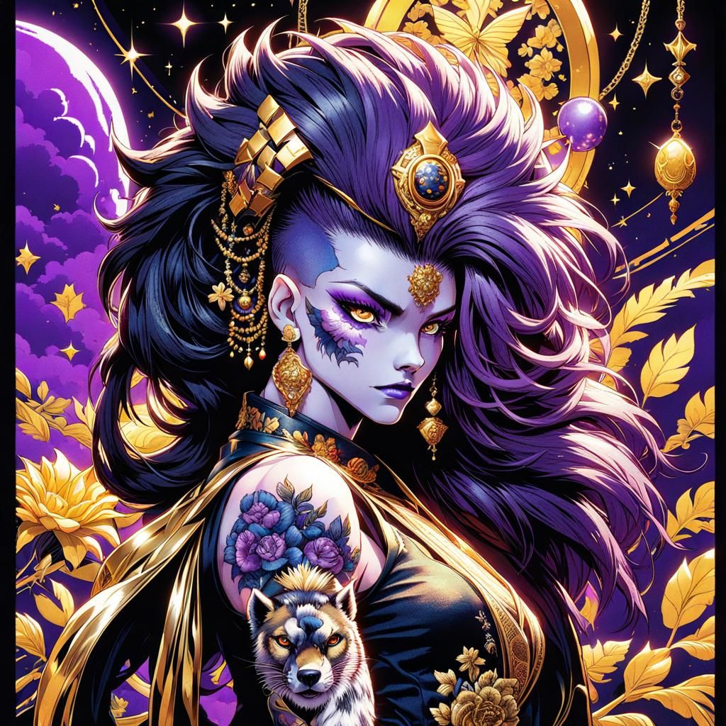 Denim Hyena with Golden Eggplant, in Masamune Shirow Style