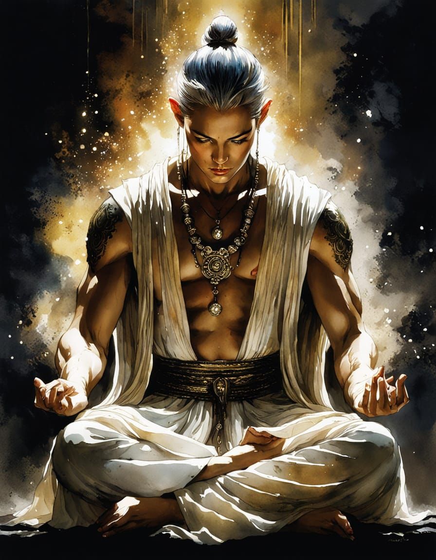 Meditating Character Bathed in Protective Glow