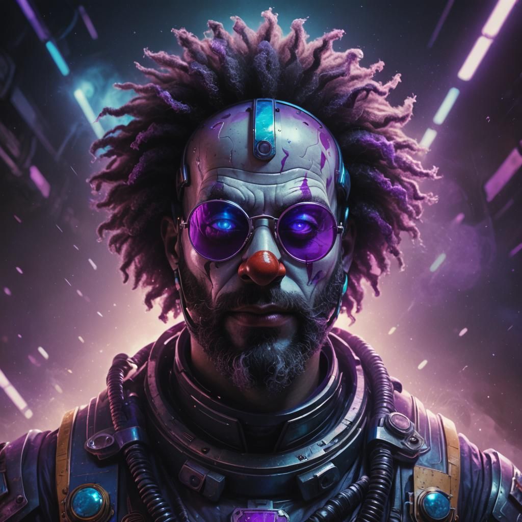 Evil Clown in Space Helmet: Hyperrealistic Sci-Fi Art