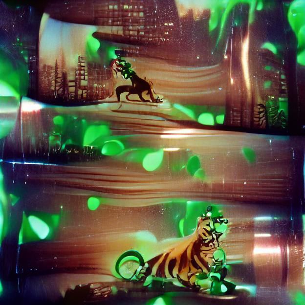 Tiger Riding Green Plasma Stream