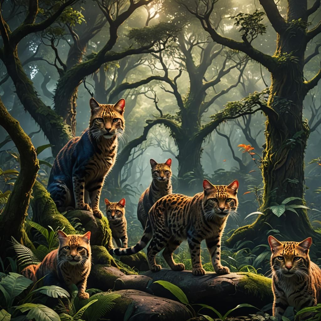 Wild Cats in Forest: Detailed Matte Painting