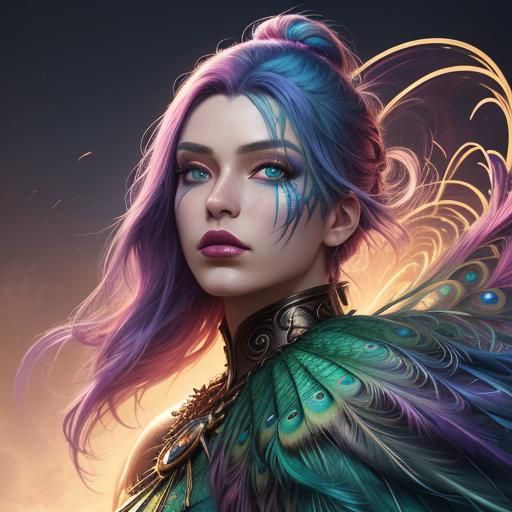 Rainbow Woman Portrait: Anime-Inspired Fantasy Art
