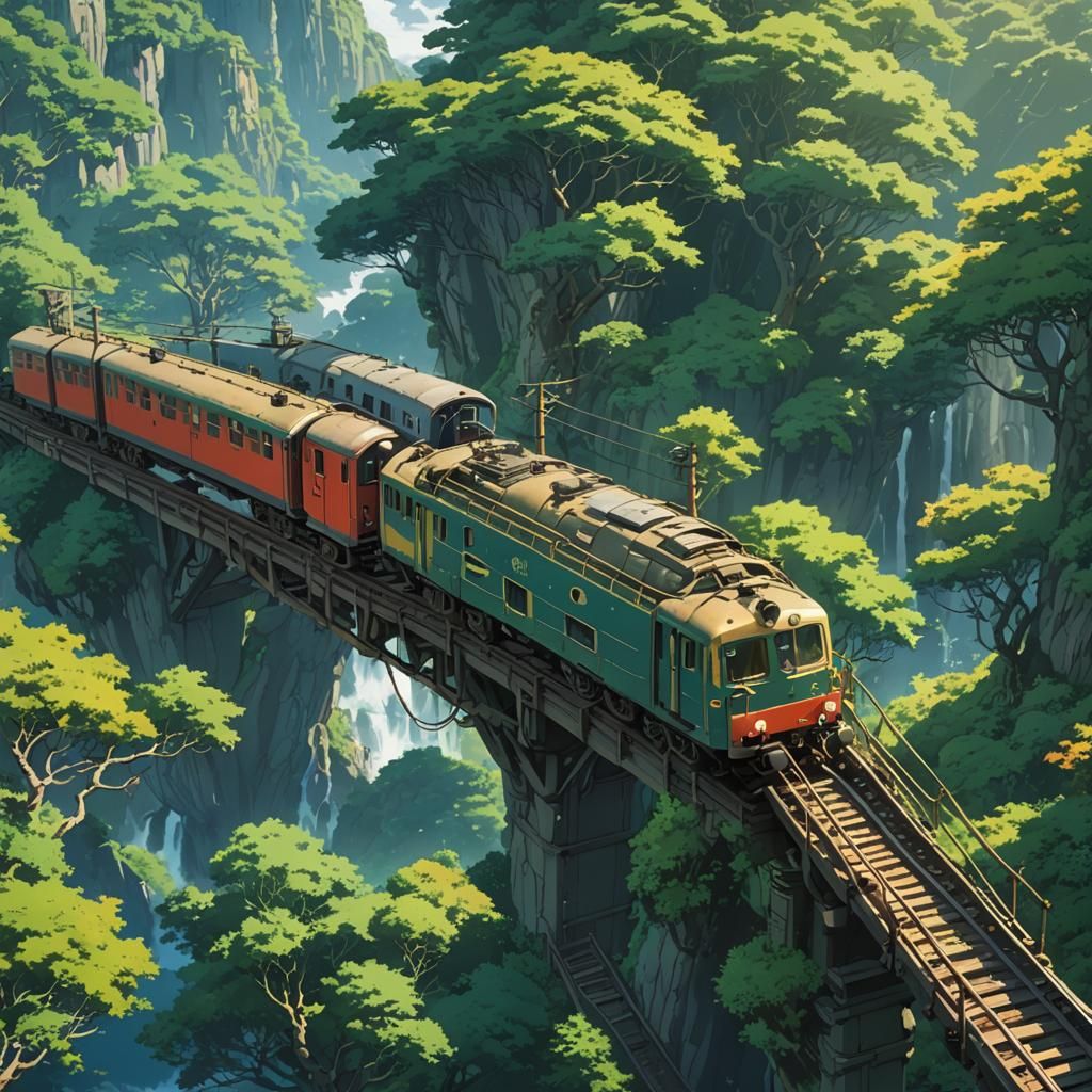 Braided Train in Studio Ghibli Anime Style