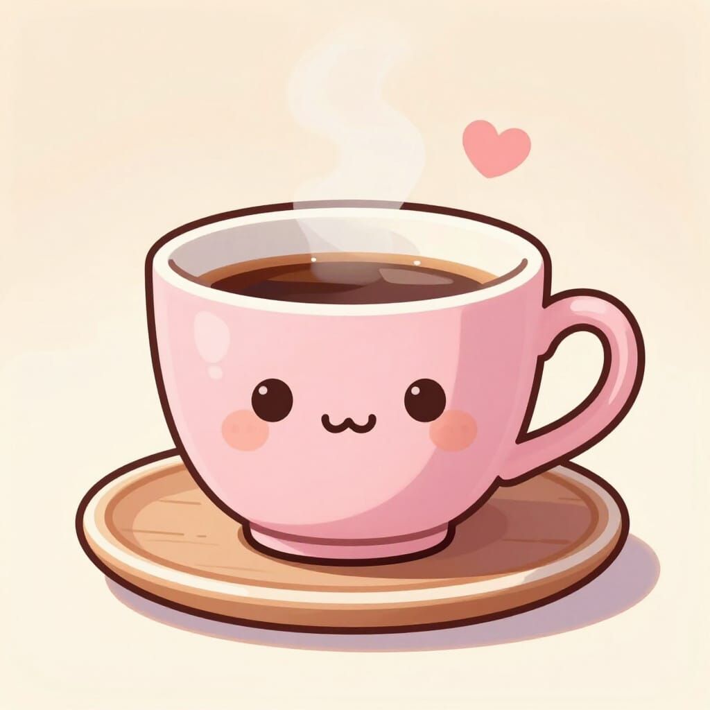 Kawaii Coffee Cup with Heart Steam in Pastel Pink
