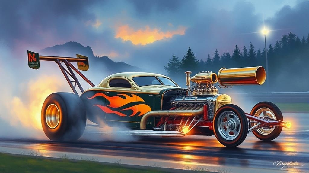 NHRA Gasser Hot Rod in Watercolor Style