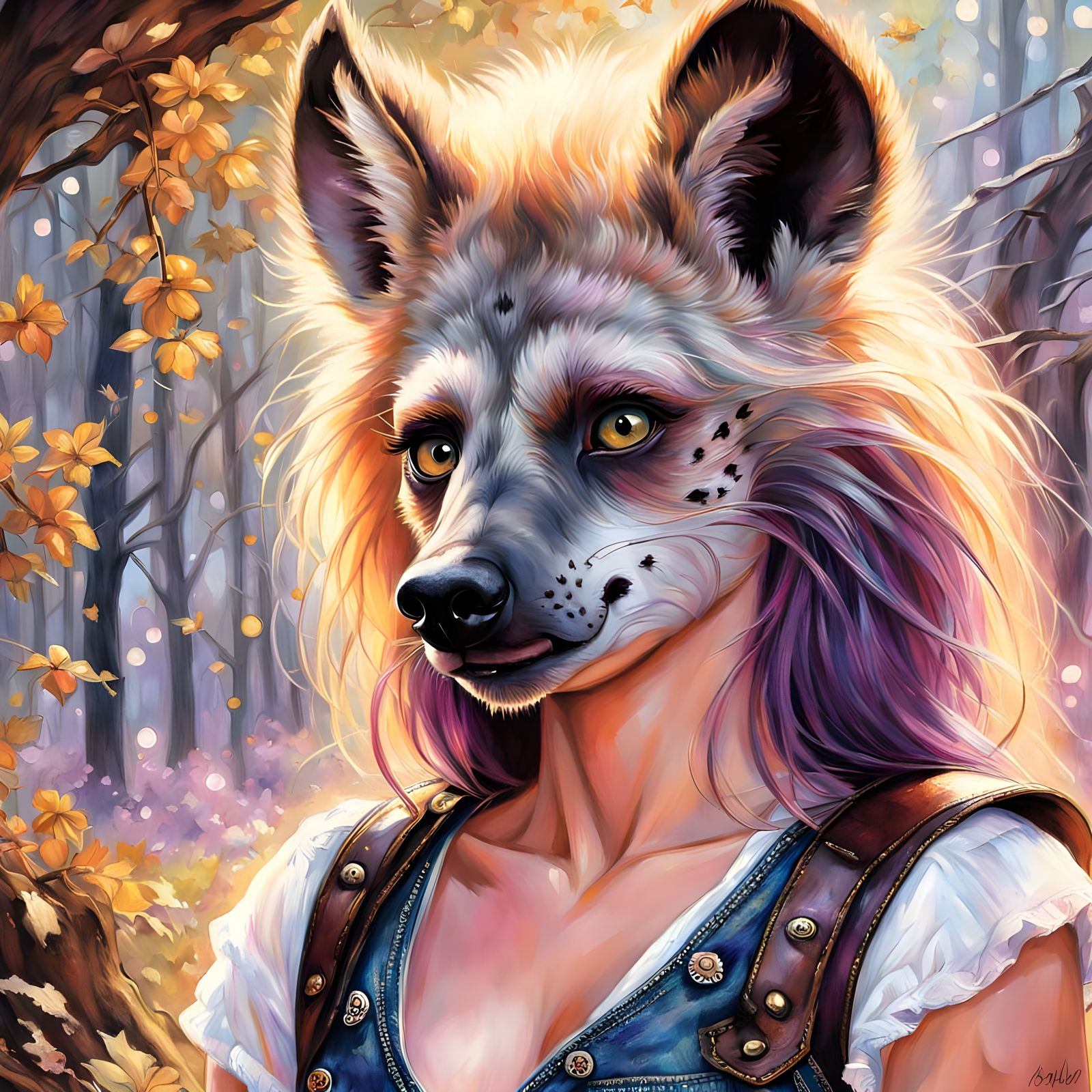 Dark Fantasy She-Hyena Wields Claymore in Starlit Forest
