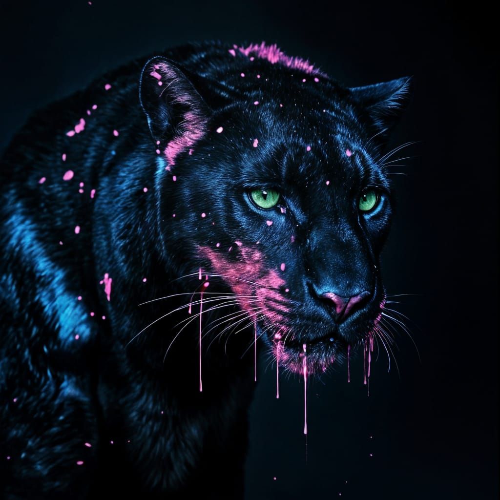 Iridescent Panther with Rose Paint, Hyperrealistic