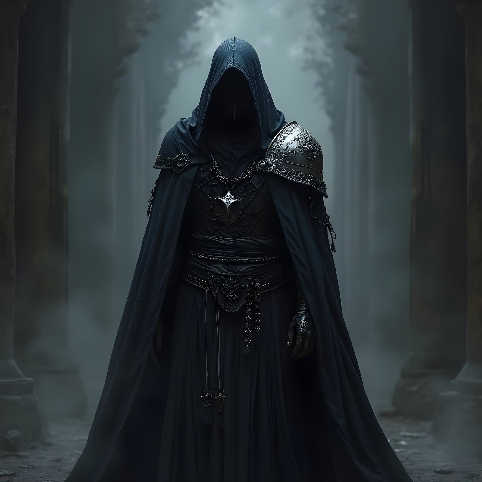 Dark Fantasy Drow Warrior in Elegant Black Mantle with Steel...