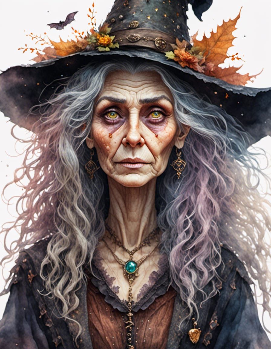 Whimsical Watercolour of a Fantasy Witch