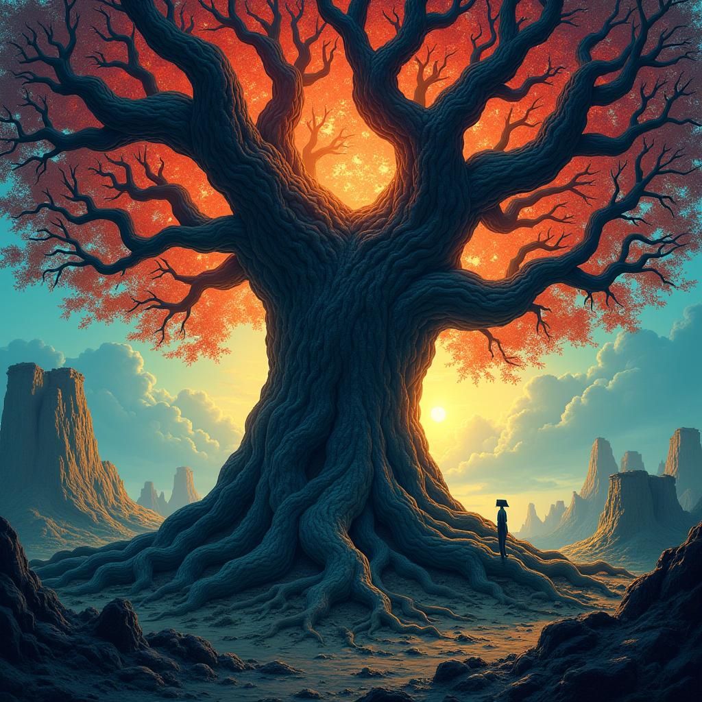 Surreal Tree in Dreamlike Brain Landscape, Comic Book Art