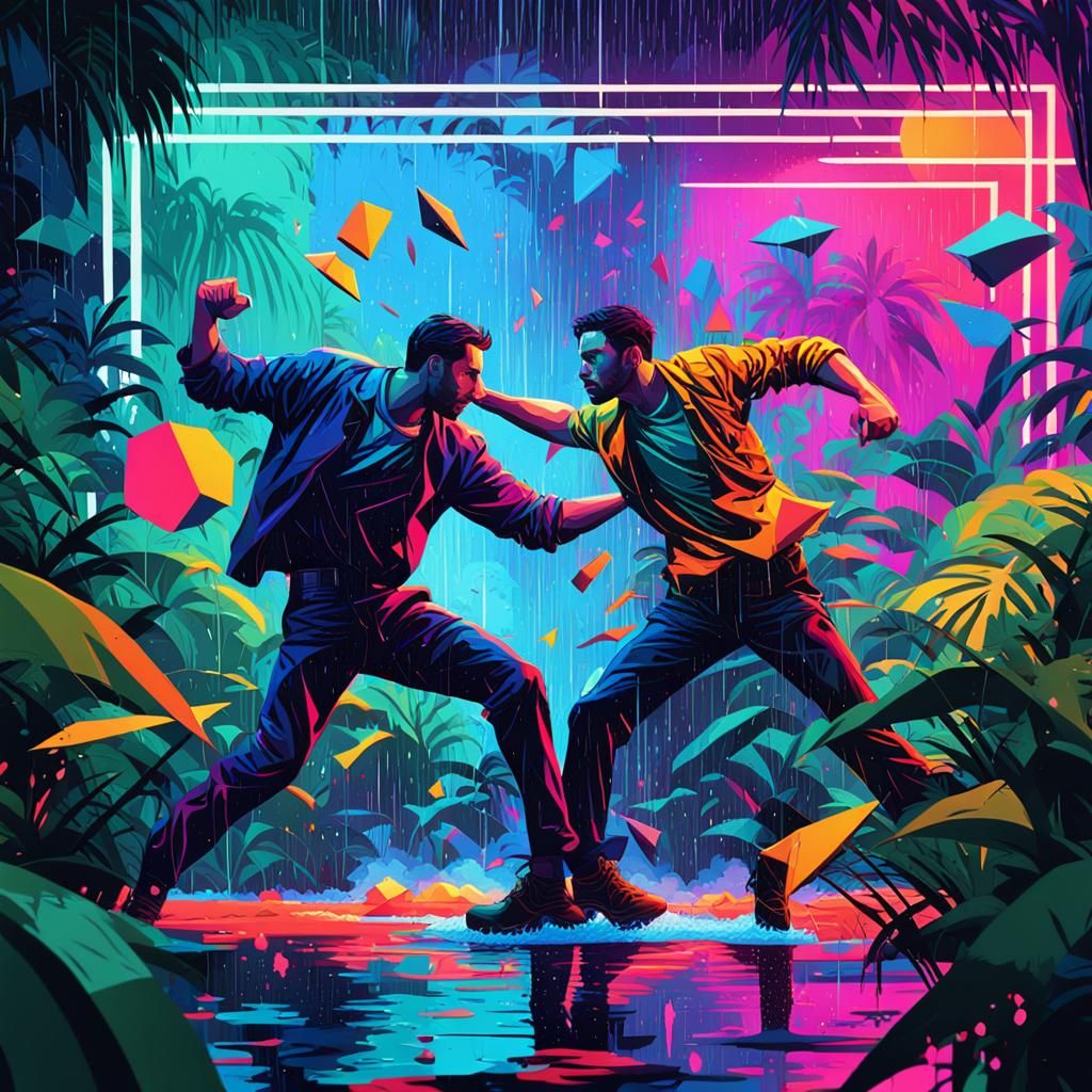 Jungle Fight Scene in Bauhaus Style