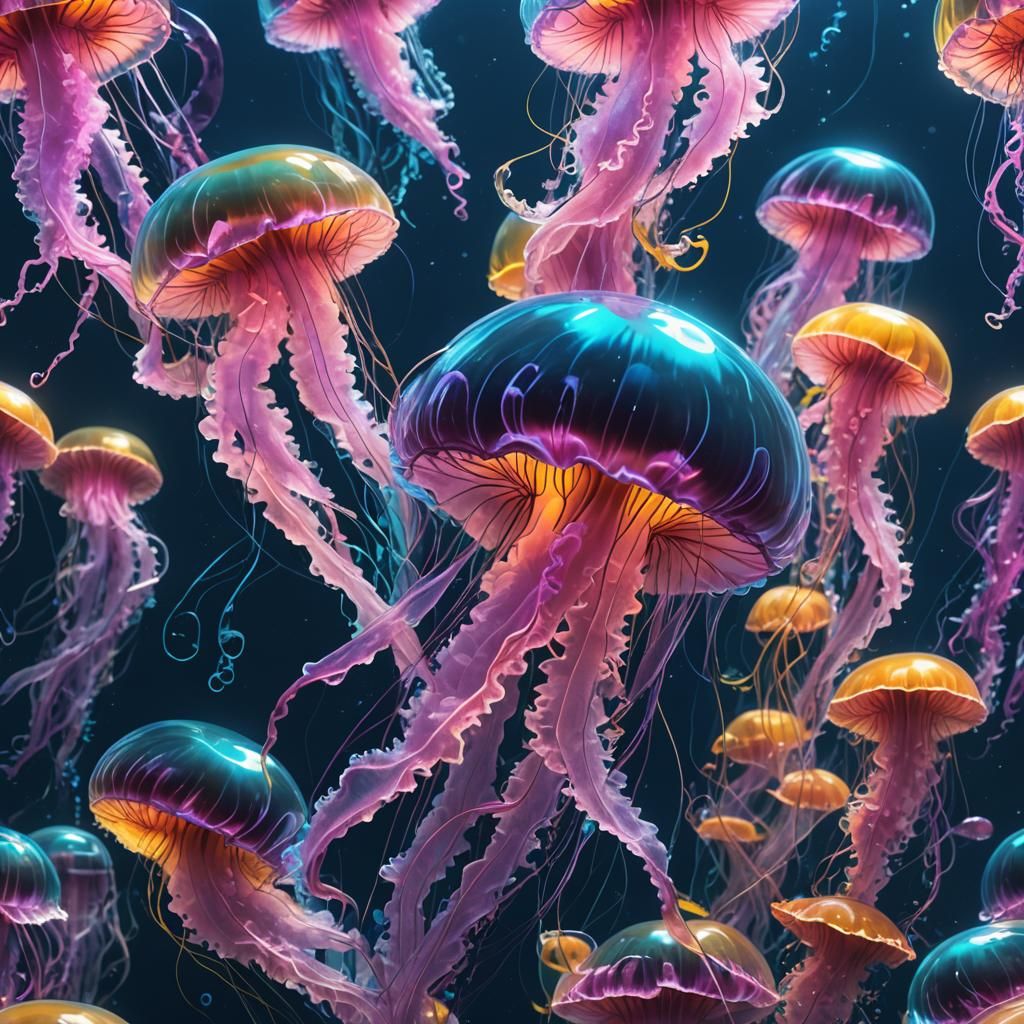 Bioluminescent Jellyfish in Deep Blue: A Fantasy Masterpiece