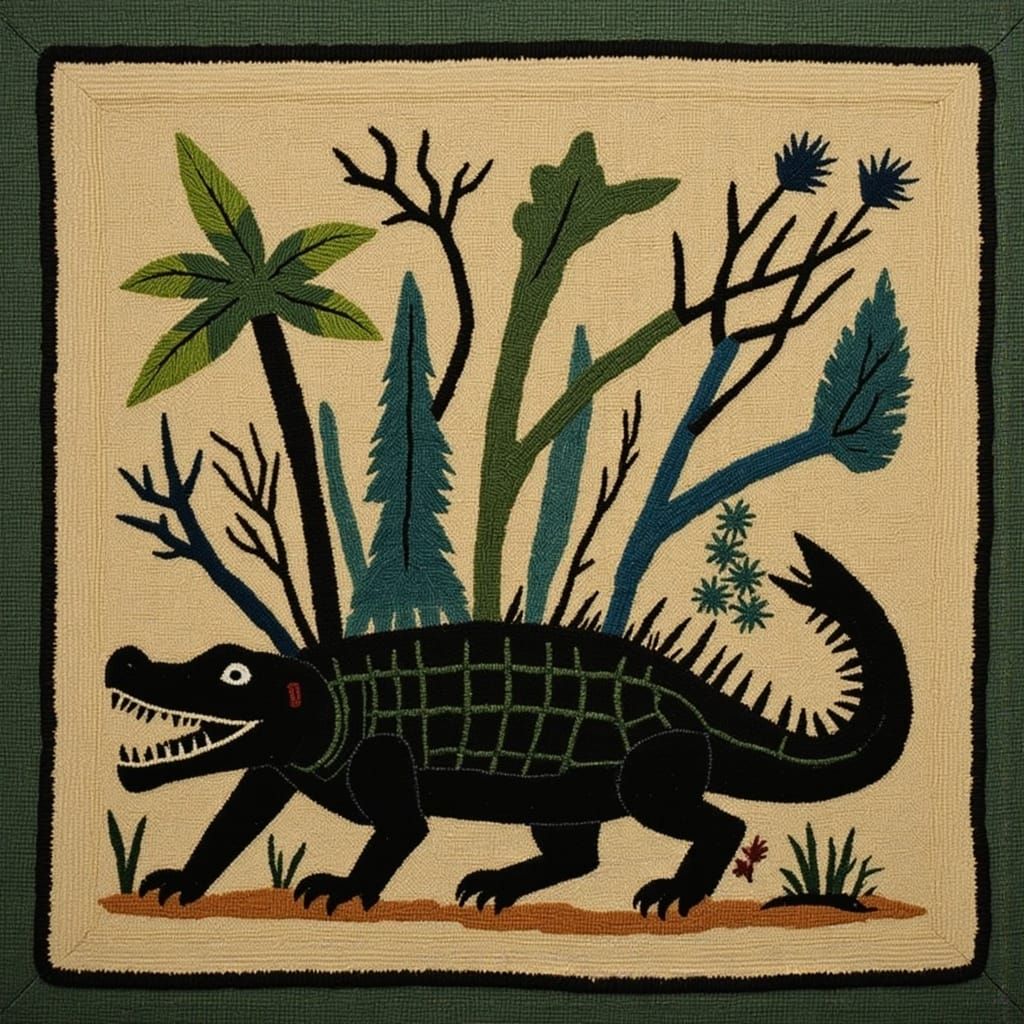 Stone Age Silhouette of an Alligator in Swamp