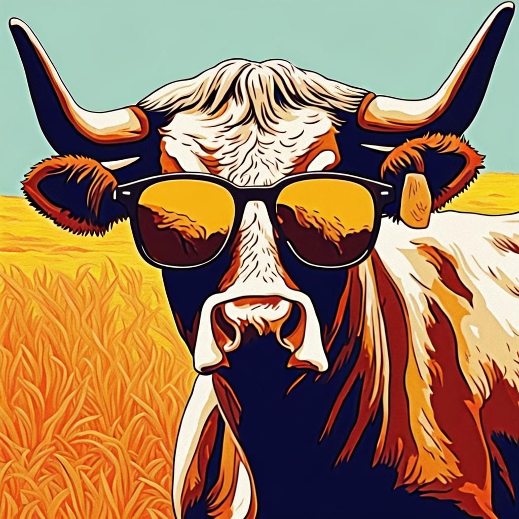 Longhorn Steer in Sunglasses: Van Gogh Pop Art