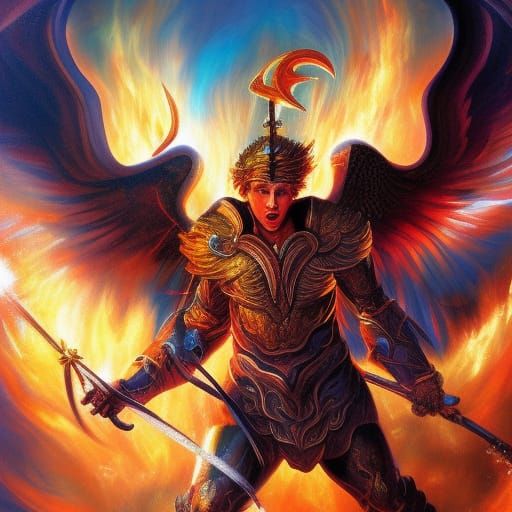 Archangel Michael Battling Satan in Fiery Abyss